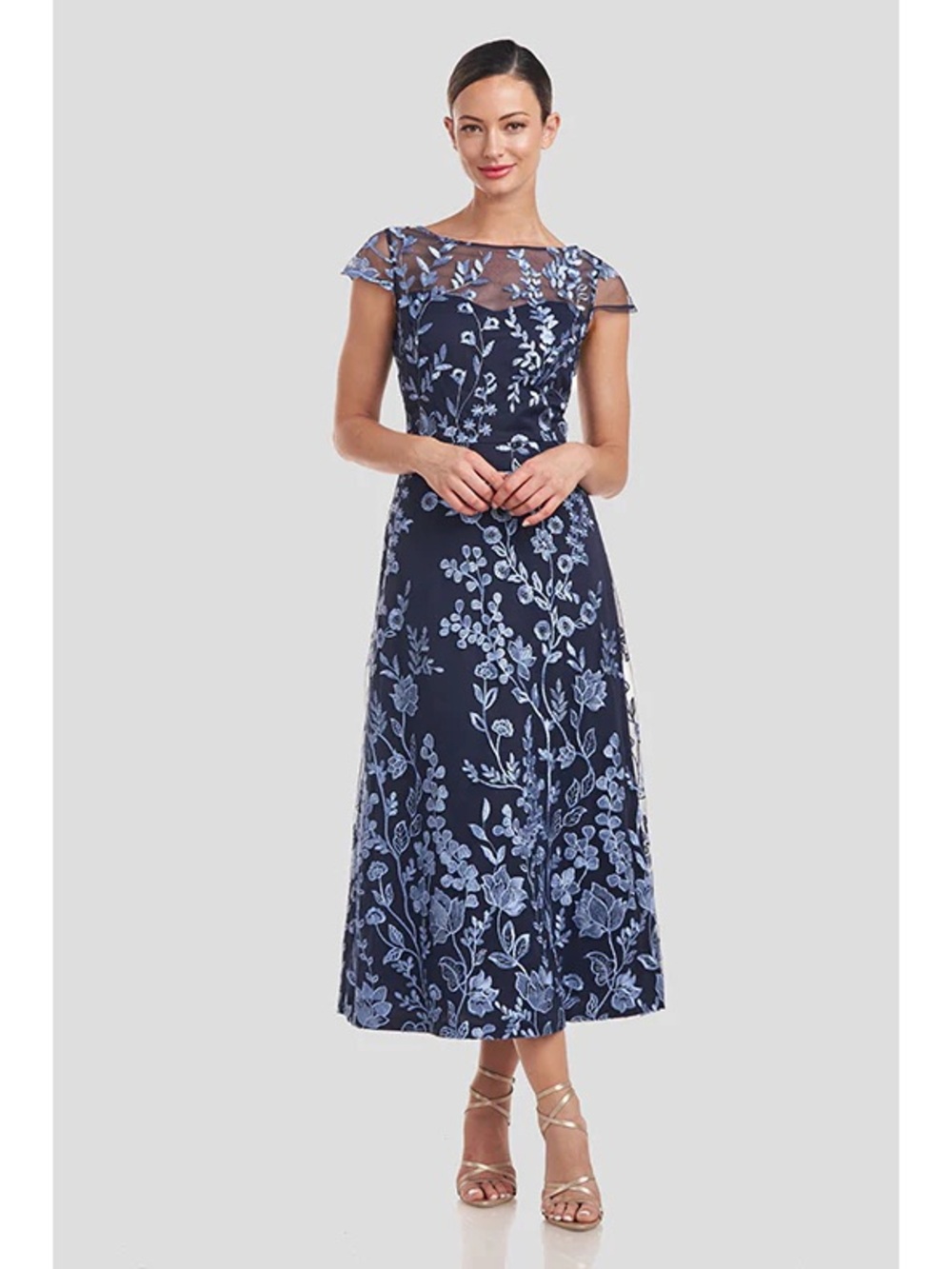 16. JS COLLECTIONS • NWT $358 Meredith Tea Length Dress PTP16-17.5”